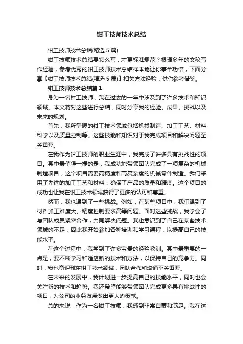 钳工技师技术总结（精选5篇）