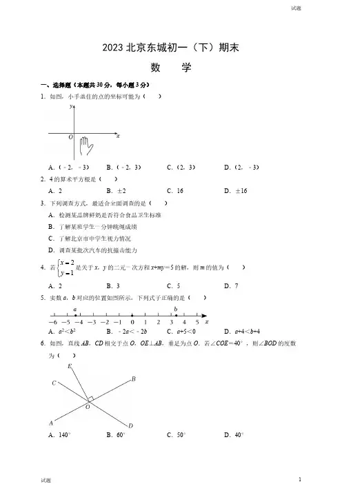 2023年北京东城区初一(下)期末数学试题及答案