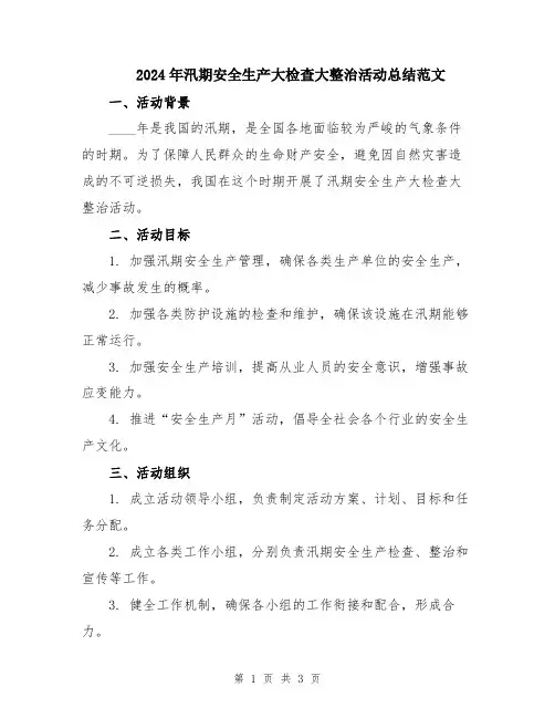 2024年汛期安全生产大检查大整治活动总结范文