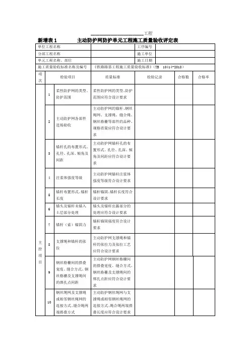 主动防护网质量评定表