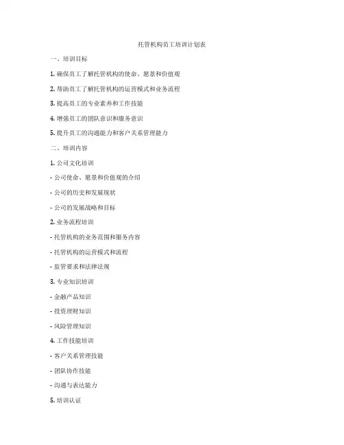 托管机构员工培训计划表