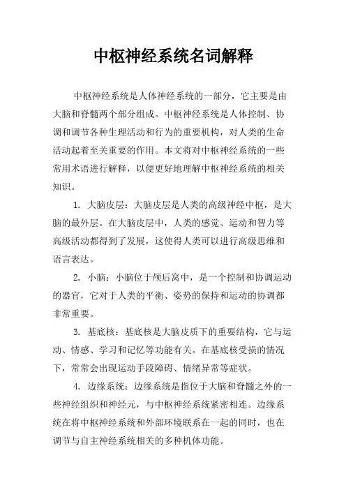 中枢神经系统名词解释