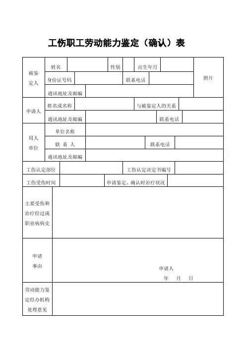 工伤职工劳动能力鉴定(确认)表