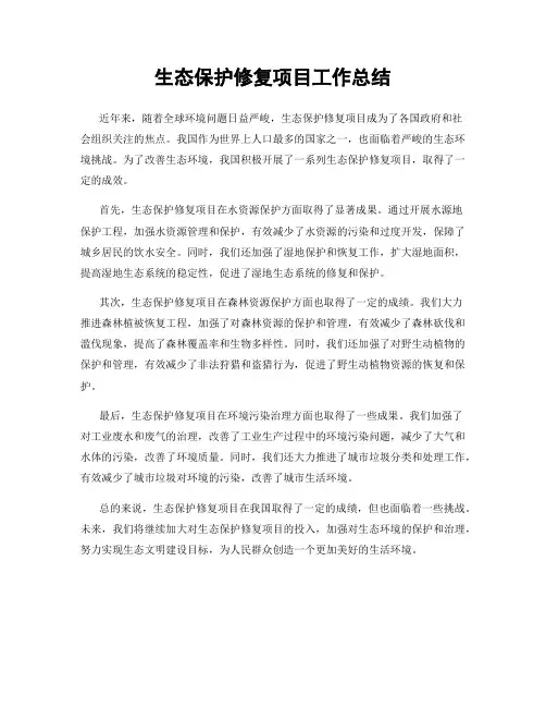 生态保护修复项目工作总结