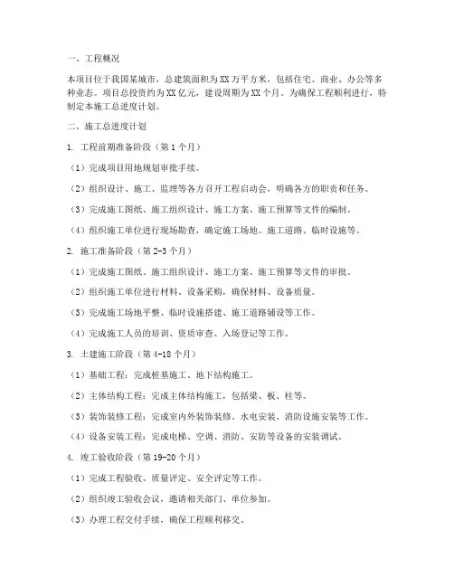 某项工程施工总进度计划