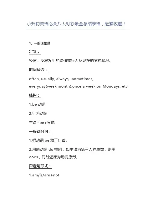 小升初英语必会八大时态最全总结表格