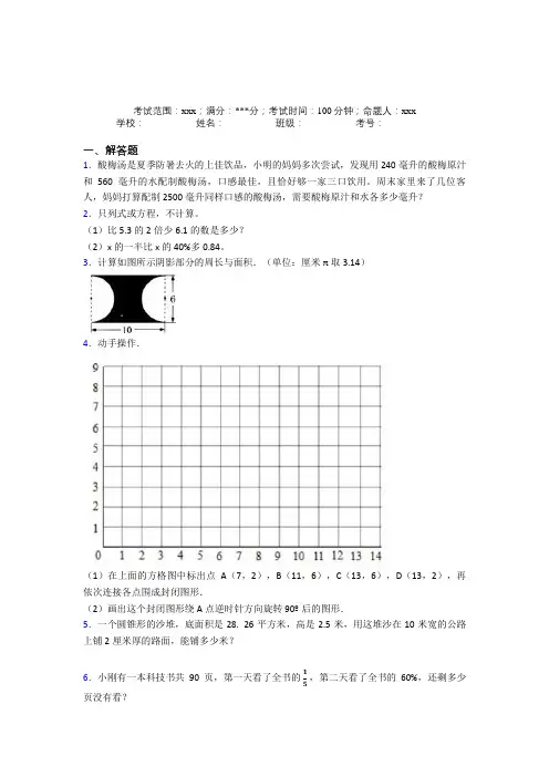 潍坊市小升初数学专项专项练习经典题(答案解析)