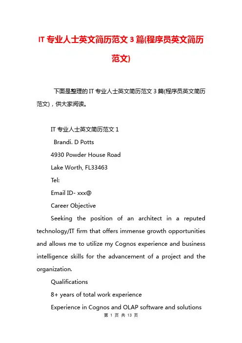 IT专业人士英文简历范文3篇(程序员英文简历范文)