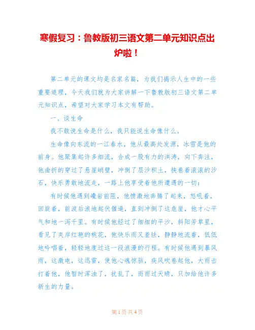 寒假复习：鲁教版初三语文第二单元知识点出炉啦!
