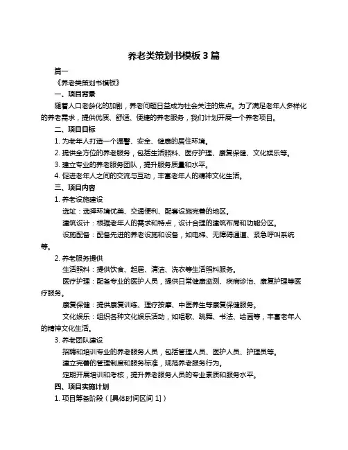 养老类策划书模板3篇