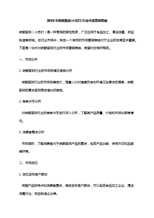 2023年碳酸氢钠(小苏打)行业市场营销策略