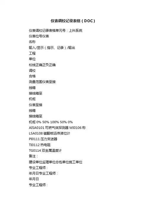 仪表调校记录表格（DOC）