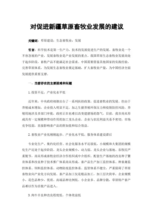 对促进新疆草原畜牧业发展的建议