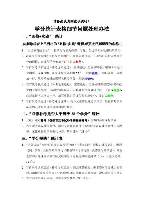 【学分统计填表须知】