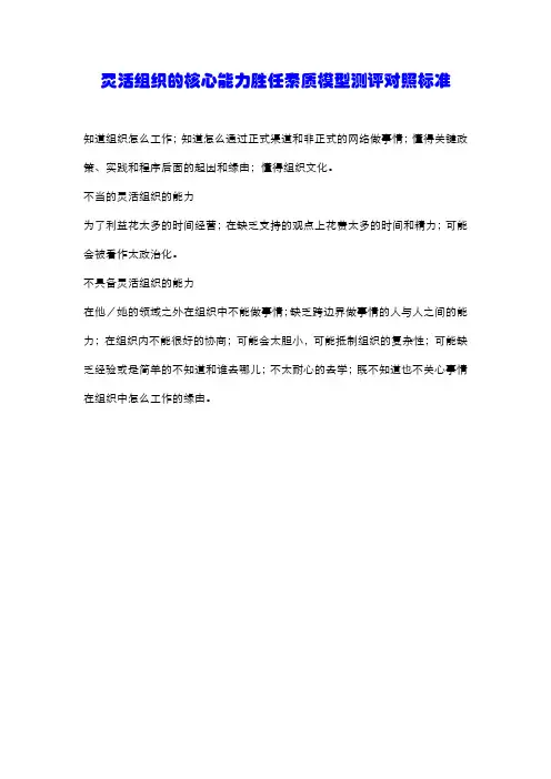 灵活组织的核心能力胜任素质模型测评对照标准