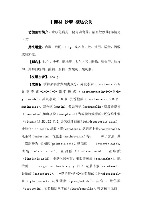 中药材 沙棘 概述说明
