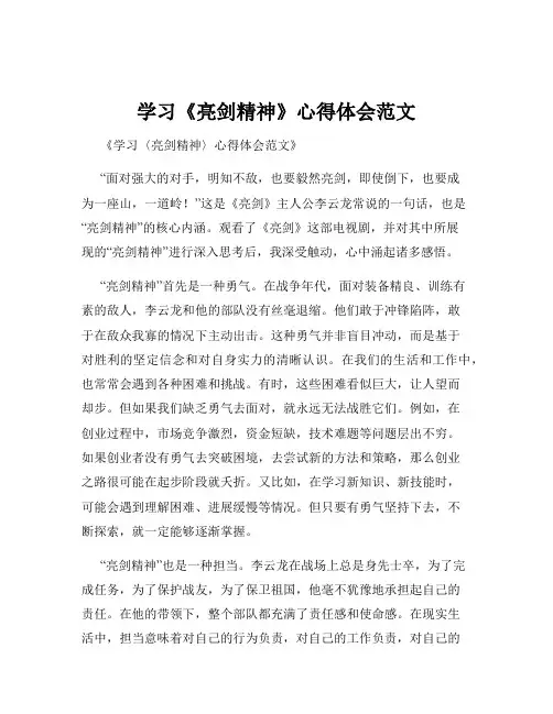 学习《亮剑精神》心得体会范文