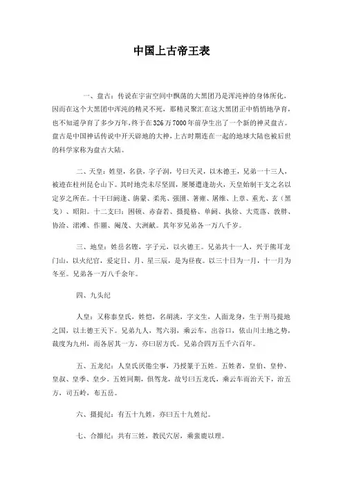 中国上古帝王表
