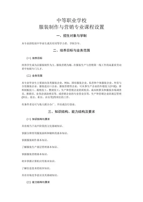 服装制作与营销专业课程设置