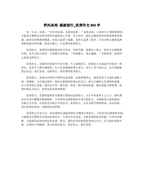 栉风沐雨 砥砺前行_优秀作文800字