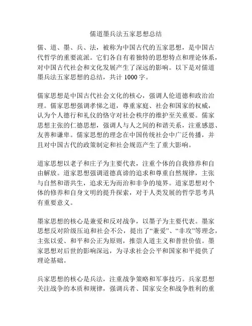 儒道墨兵法五家思想总结