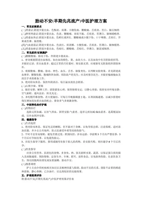 胎动不安(早期先兆流产)中医护理方案