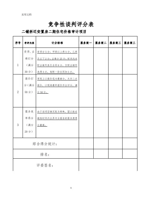 竞争性谈判评分表