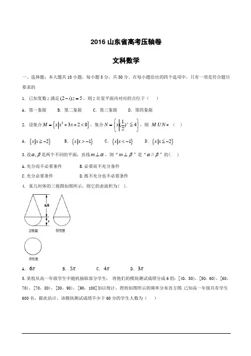 2016山东省高考压轴卷 数学(文)  含答案解析