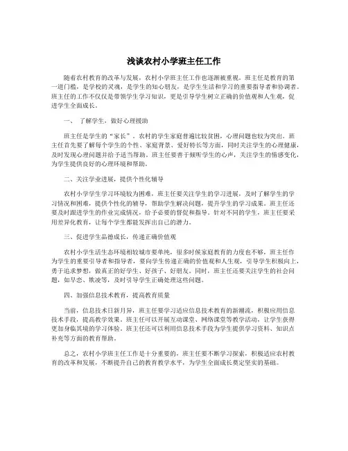 浅谈农村小学班主任工作