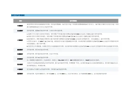 各银行信用卡免年费规则