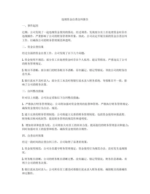 违规资金自查自纠报告
