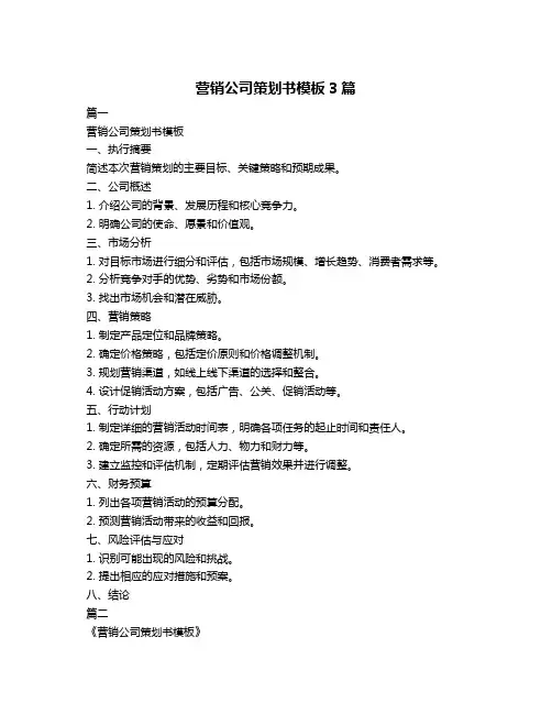 营销公司策划书模板3篇