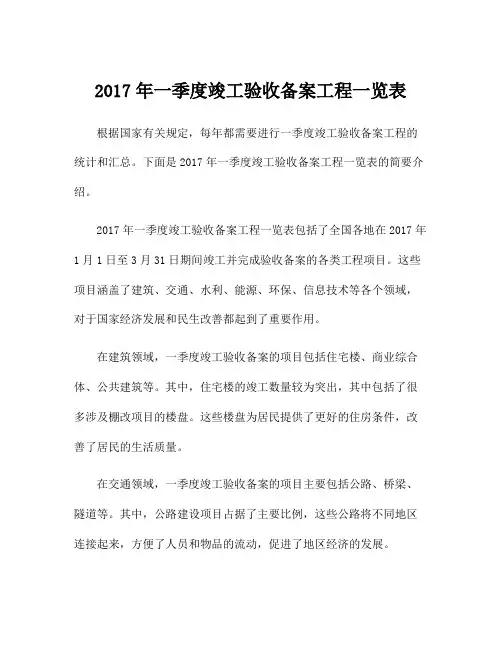 2017年一季度竣工验收备案工程一览表