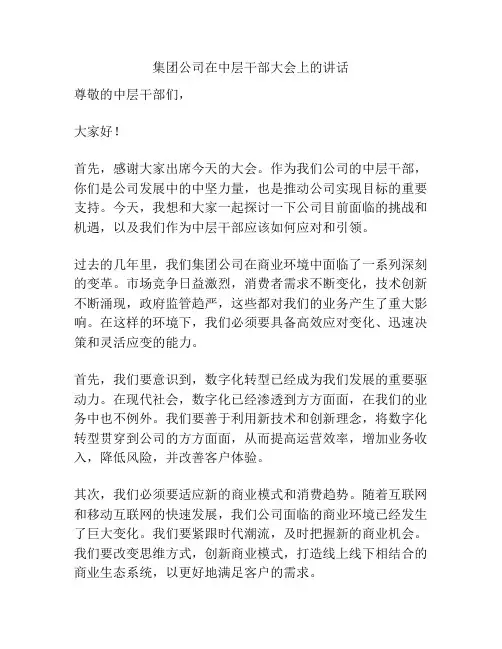 集团公司在中层干部大会上的讲话