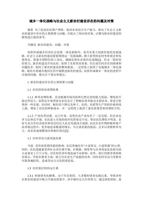 城乡一体化战略与社会主义新农村建设存在的问题及对策