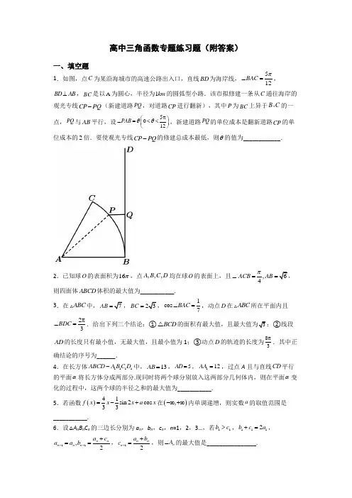 高中三角函数专题练习题(附答案)