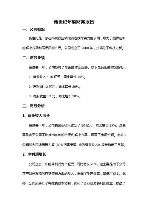 新世纪年度财务报告