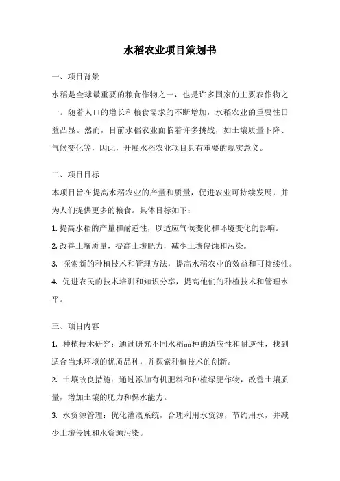 水稻农业项目策划书