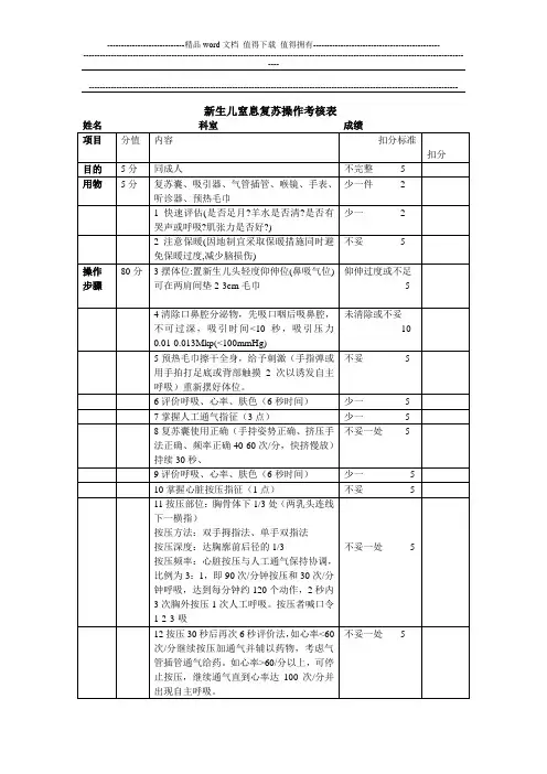 新生儿窒息复苏操作考核表
