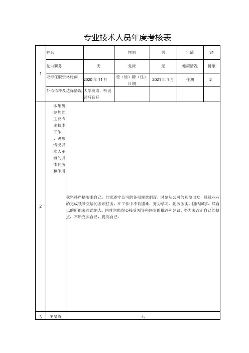专业技术人员年度考核表