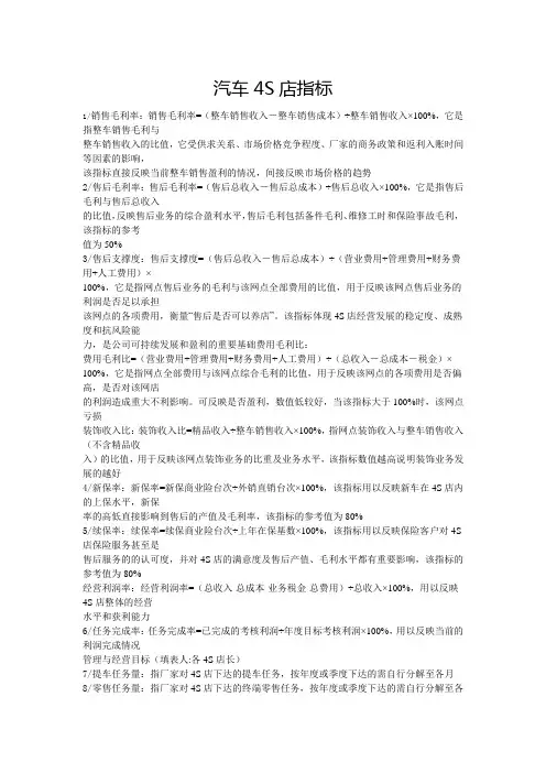 汽车4S店指标
