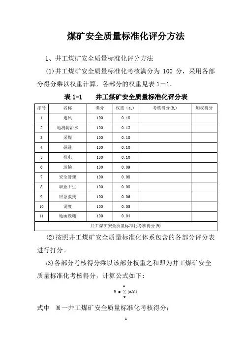 煤矿职业卫生安全质量标准化评分表讲解