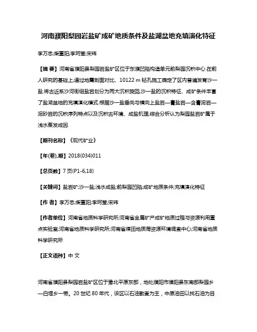 河南濮阳梨园岩盐矿成矿地质条件及盐湖盆地充填演化特征