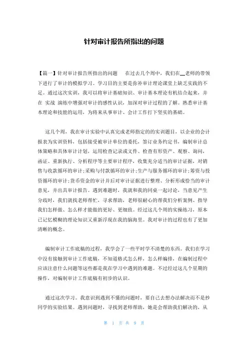 针对审计报告所指出的问题