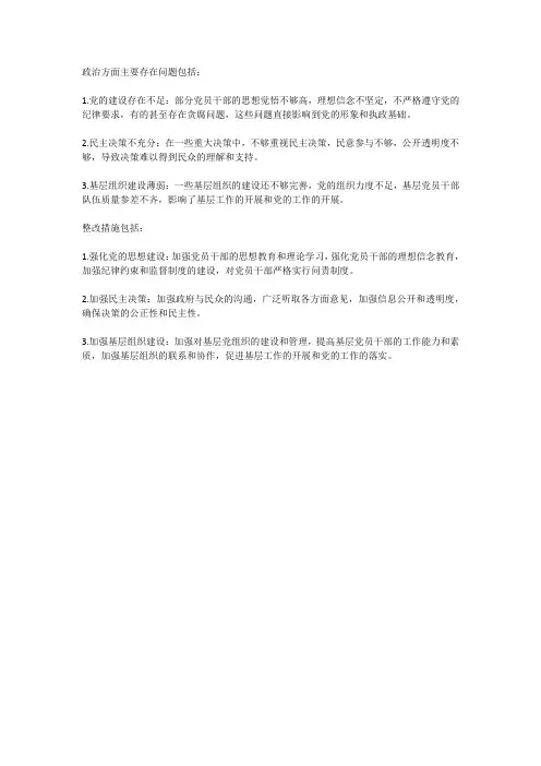 政治方面主要存在问题及整改措施