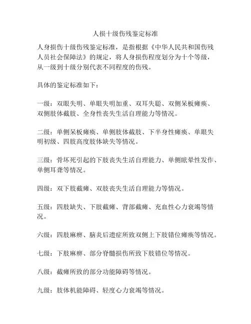 人损十级伤残鉴定标准
