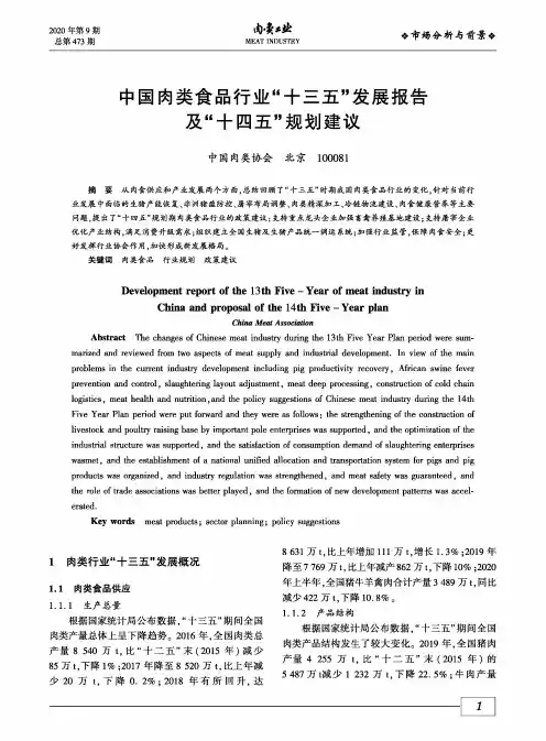 中国肉类食品行业“十三五”发展报告及“十四五”规划建议