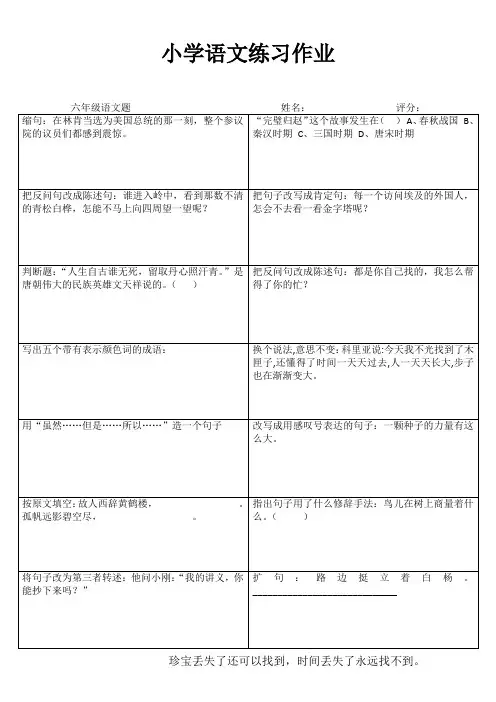 小学六年级语文课堂延伸练习II (58)