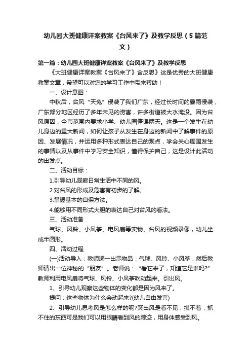 幼儿园大班健康详案教案《台风来了》及教学反思（5篇范文）