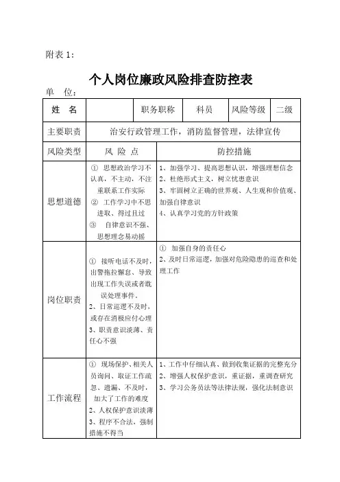 廉政风险防控排查表